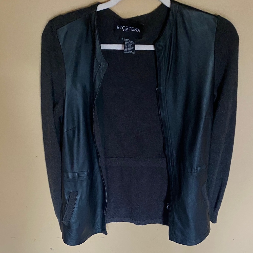 Etcetera Charcoal and Black Leather Women's Jacket